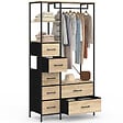 ID MARKET - Dressing penderie + colonne L. 90 cm UTAH avec 1 étagère et 7 bacs en tissu bois et noir - vignette