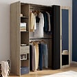 ID MARKET - Dressing extensible MERYL 145/170 x 50 x 180 cm hêtre avec étagères + double penderie + miroir + rideau noir - vignette