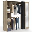 ID MARKET - Dressing extensible MERYL 145/170 x 50 x 180 cm hêtre avec étagères + double penderie + miroir + rideau noir - vignette