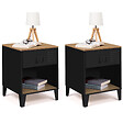 ID MARKET - Lot de 2 tables de chevet ESTER 1 tiroir métal noir avec niche et plateau façon hêtre design industriel - vignette