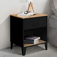 ID MARKET - Lot de 2 tables de chevet ESTER 1 tiroir métal noir avec niche et plateau façon hêtre design industriel - vignette