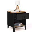 ID MARKET - Lot de 2 tables de chevet ESTER 1 tiroir métal noir avec niche et plateau façon hêtre design industriel - vignette