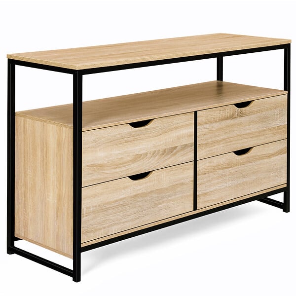 ID MARKET - Commode 4 tiroirs DETROIT 110 cm design industriel avec étagère - large