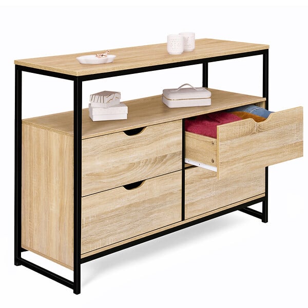 ID MARKET - Commode 4 tiroirs DETROIT 110 cm design industriel avec étagère - large