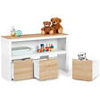 ID MARKET - Meuble de rangement enfant MANA en bois blanc et hêtre 3 tiroirs cubes sur roulettes - vignette