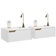 ID MARKET - Lot de 2 tables de chevet murales HELSINKI scandinaves 1 tiroir étagère suspendue blanc - vignette