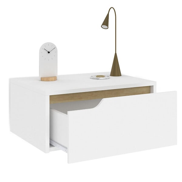 ID MARKET - Lot de 2 tables de chevet murales HELSINKI scandinaves 1 tiroir étagère suspendue blanc - large