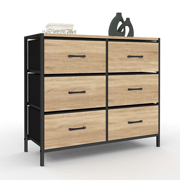 ID MARKET - Commode 6 tiroirs en tissu UTAH 80 cm meuble de rangement design industriel - large