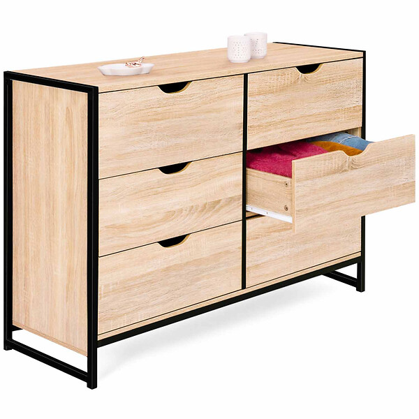 ID MARKET - Commode 6 tiroirs DETROIT 115 cm design industriel - large