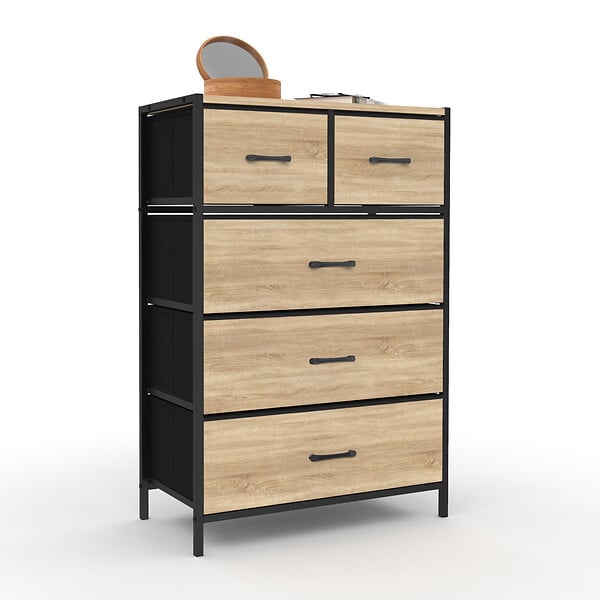 ID MARKET - Chiffonnier 5 tiroirs en tissu UTAH 60 cm commode semainier design industriel - large