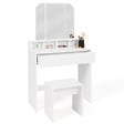 ID MARKET - Coiffeuse ZELIA 3 miroirs avec 4 niches, 1 tiroir et tabouret - vignette