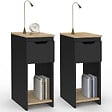 ID MARKET - Lot de 2 tables de chevet étroites ANOUK 1 tiroir avec niche noir et bois - vignette