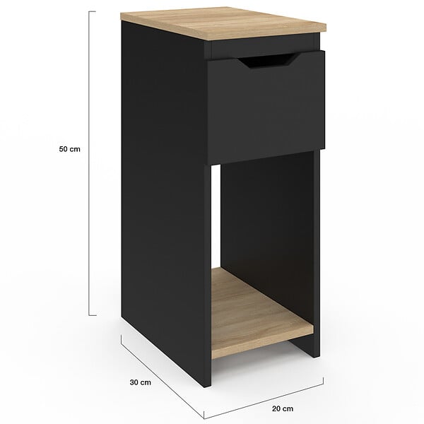 ID MARKET - Lot de 2 tables de chevet étroites ANOUK 1 tiroir avec niche noir et bois - large