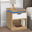 ID MARKET - Lot de 2 tables de chevet LUNA à LEDS 1 tiroir avec niche hêtre et blanc - vignette