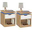 ID MARKET - Lot de 2 tables de chevet LUNA à LEDS 1 tiroir avec niche hêtre et blanc - vignette