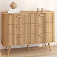 ID MARKET - Commode 6 tiroirs ROMIE 110 cm lattes tasseau bois coloris chêne - vignette