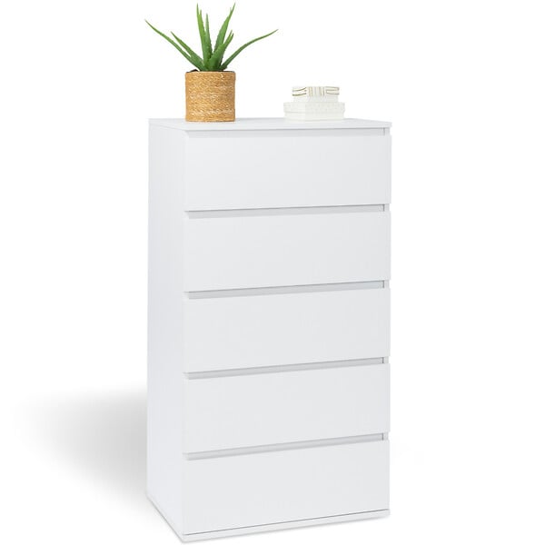 ID MARKET - Chiffonnier 5 tiroirs TOMI 60 cm commode semainier bois blanc - large