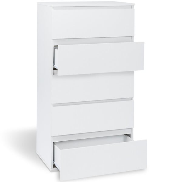 ID MARKET - Chiffonnier 5 tiroirs TOMI 60 cm commode semainier bois blanc - large