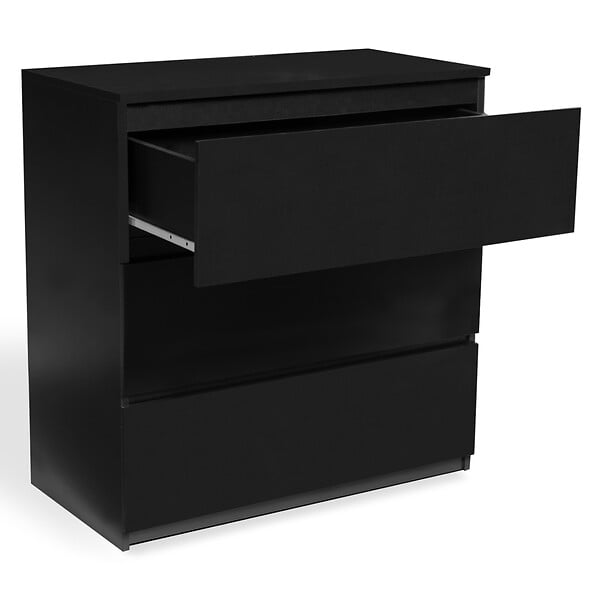 ID MARKET - Commode 3 tiroirs TOMI 78 cm bois noir - large