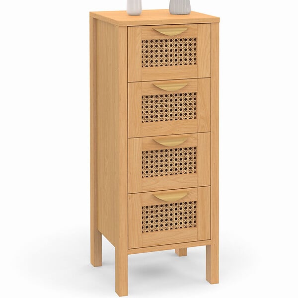 ID MARKET - Meuble d'appoint 4 tiroirs EDHEN 30x30x80 cm chiffonnier pour entrée salle de bain avec cannage - large