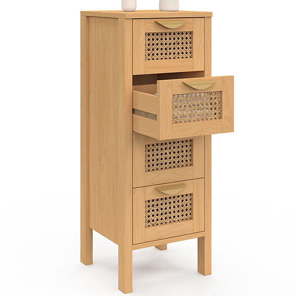 ID MARKET - Meuble d'appoint 4 tiroirs EDHEN 30x30x80 cm chiffonnier pour entrée salle de bain avec cannage - large