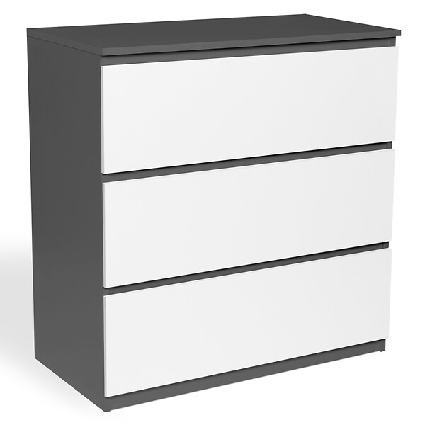 ID MARKET - Commode 3 tiroirs TOMI 78 cm bois gris et blanc - large