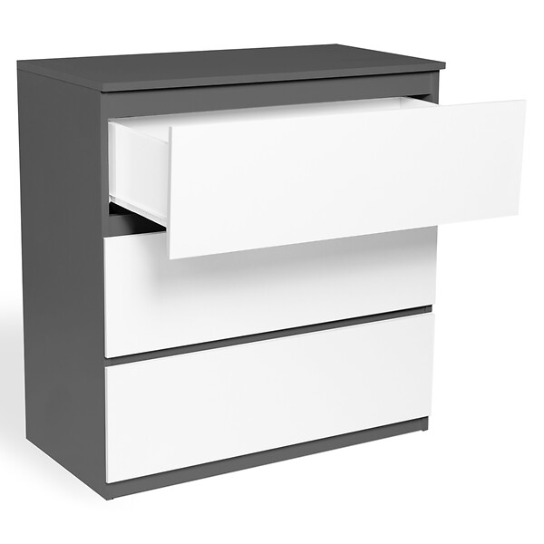 ID MARKET - Commode 3 tiroirs TOMI 78 cm bois gris et blanc - large