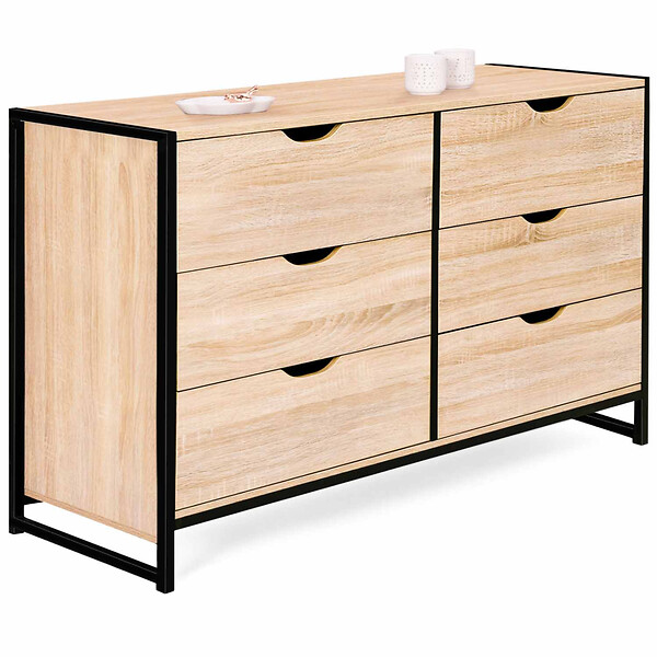 ID MARKET - Commode 6 tiroirs DETROIT XXL 140 cm design industriel - large