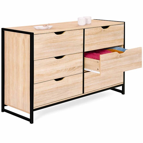 ID MARKET - Commode 6 tiroirs DETROIT XXL 140 cm design industriel - large