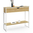 ID MARKET - Console 1 tiroir DETROIT 1 étagère design industriel bois et métal blanc - vignette