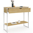 ID MARKET - Console 1 tiroir DETROIT 1 étagère design industriel bois et métal blanc - vignette