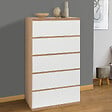 ID MARKET - Chiffonnier 5 tiroirs TOMI 60x40x100 cm commode semainier bois façon hêtre et blanc - vignette
