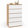 ID MARKET - Chiffonnier 5 tiroirs TOMI 60x40x100 cm commode semainier bois façon hêtre et blanc - vignette