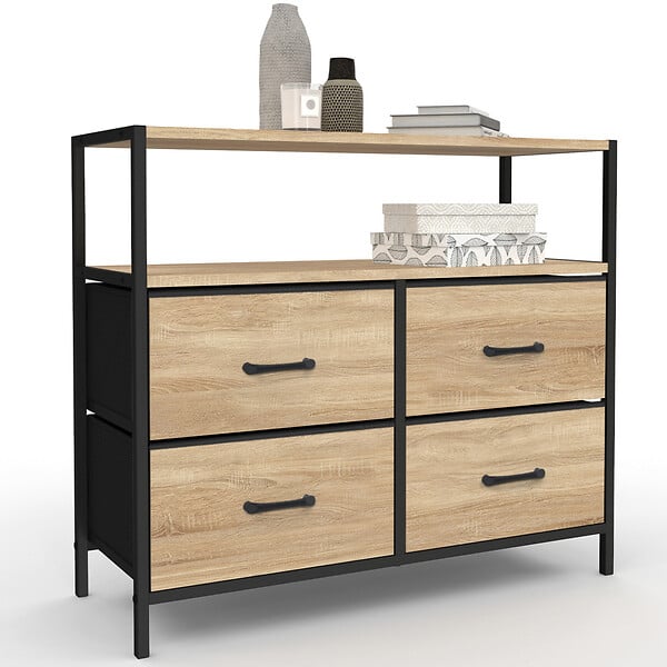 ID MARKET - Commode 4 tiroirs en tissu UTAH 80 cm meuble de rangement design industriel - large