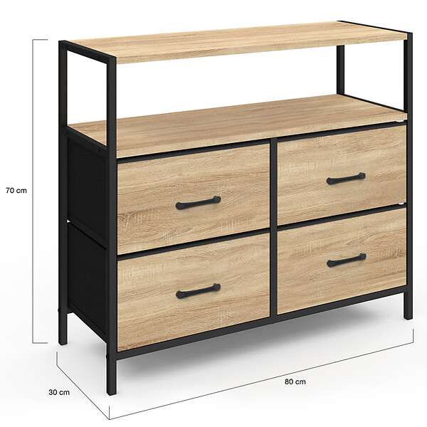ID MARKET - Commode 4 tiroirs en tissu UTAH 80 cm meuble de rangement design industriel - large