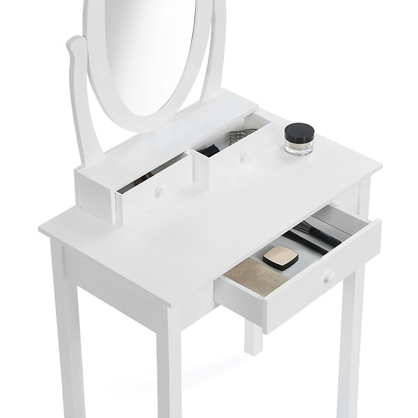 ID MARKET - Coiffeuse BETTY avec miroir et tabouret - large