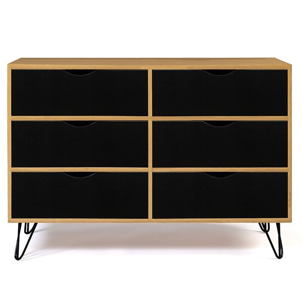 ID MARKET - Commode 6 tiroirs vintage NOEMI 110 cm bois pied épingle - large