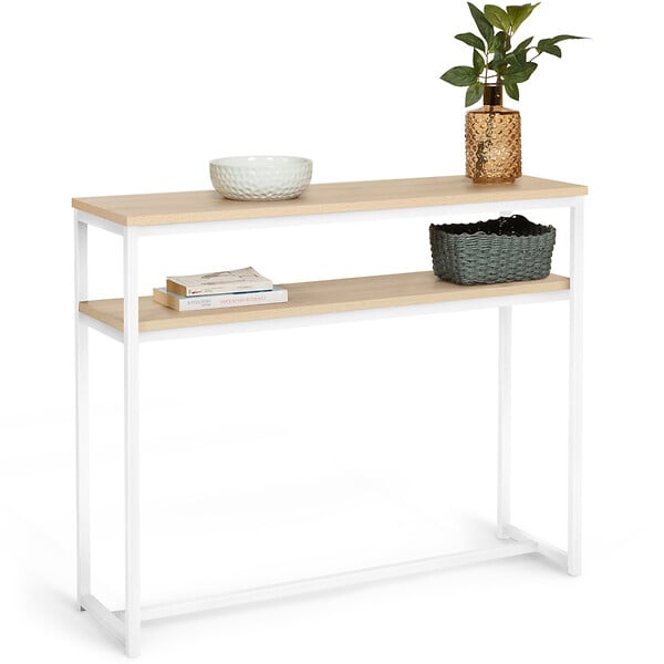 ID MARKET - Console double DETROIT design industriel bois et métal blanc - large