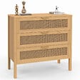 ID MARKET - Commode 3 tiroirs EDHEN 80 cm cannage coloris bois - vignette