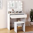 ID MARKET - Coiffeuse ZELIA miroir LED avec 4 niches, 1 tiroir et tabouret - vignette