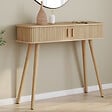 ID MARKET - Console 2 portes coulissantes ROMIE lattes tasseau bois coloris chêne - vignette