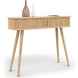 ID MARKET - Console 2 portes coulissantes ROMIE lattes tasseau bois coloris chêne - vignette