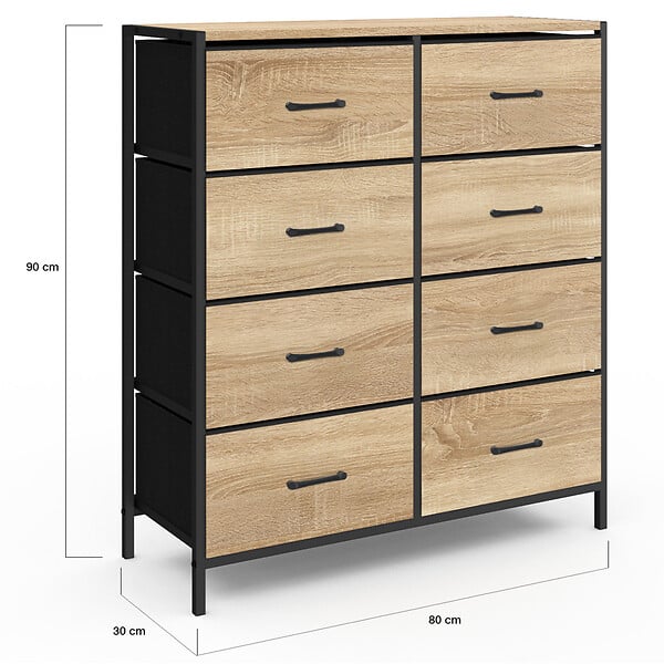 ID MARKET - Commode 8 tiroirs en tissu UTAH 80 cm meuble de rangement design industriel - large