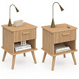 ID MARKET - Lot de 2 tables de chevet JULIETTE 1 tiroir avec niche effet lattes tasseau bois - vignette