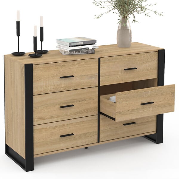 ID MARKET - Commode 6 tiroirs ONYX 115 cm bois et noir - large