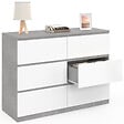 ID MARKET - Commode 6 tiroirs TOMI 110 cm blanc et effet béton - vignette
