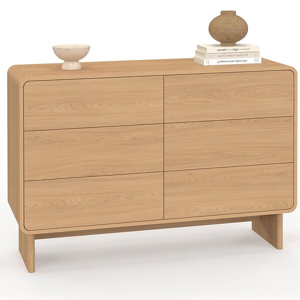 ID MARKET - Commode 6 tiroirs CAPUCINE 110 cm façon hêtre design arrondi - large