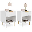 ID MARKET - Lot de 2 tables de chevet MARCEL 1 tiroir avec niche effet lattes blanc et doré - vignette