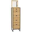 ID MARKET - Chiffonnier 5 tiroirs DETROIT 40x40x125 cm avec miroir meuble d'entrée design industriel - vignette