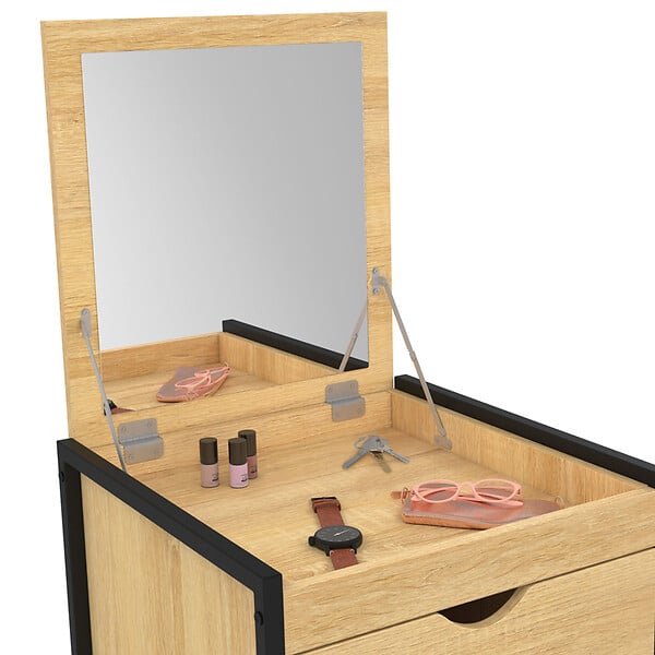 ID MARKET - Chiffonnier 5 tiroirs DETROIT 40x40x125 cm avec miroir meuble d'entrée design industriel - large